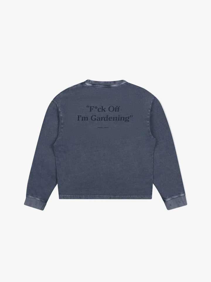 Distressed "F*ck Off I'm Gardening" Longsleeve - Washed Midnight Blue